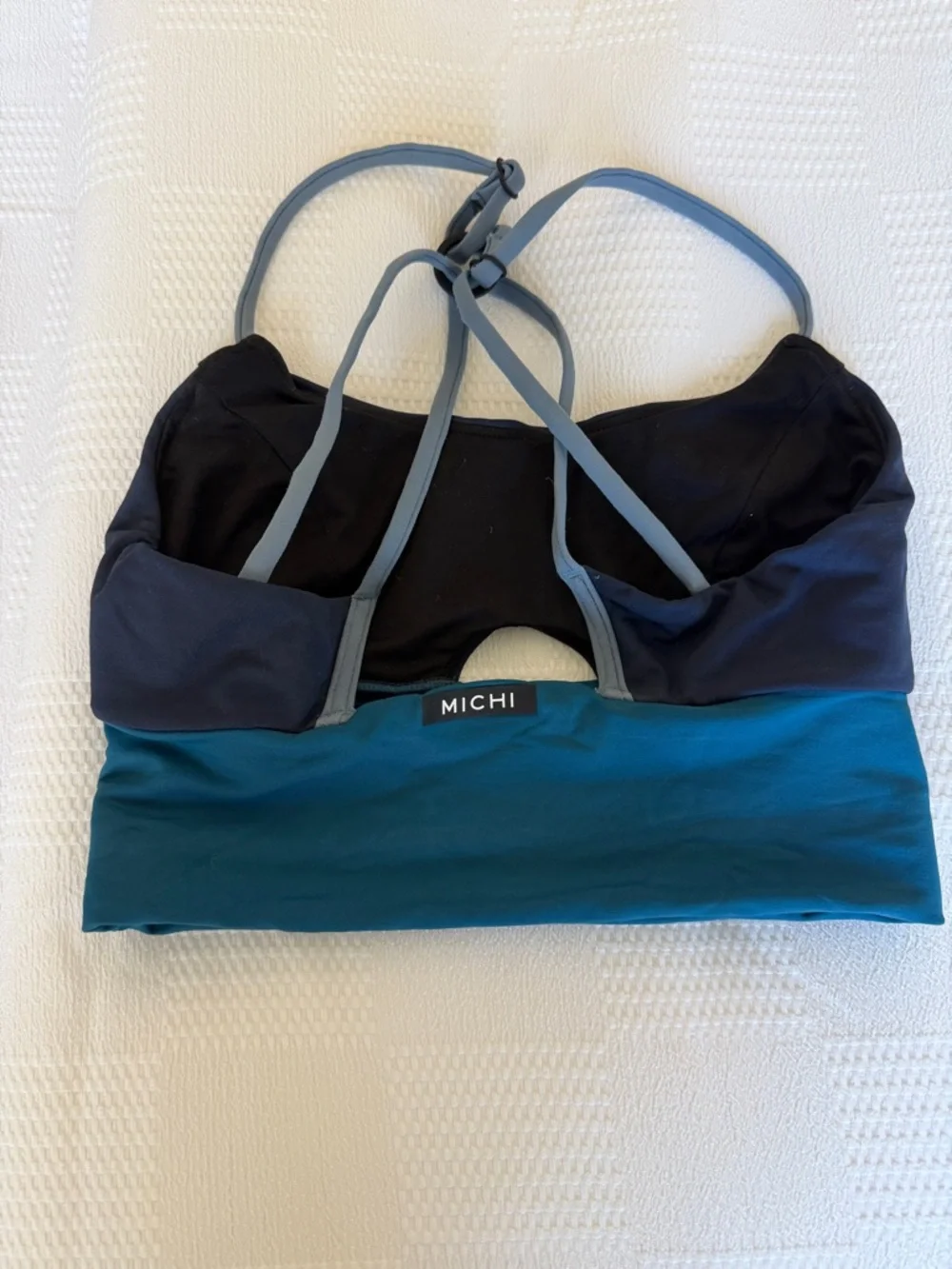 MICHI Teal Blue Colorblock Workout Leggings & Sports Bra - Picture 3 of 5